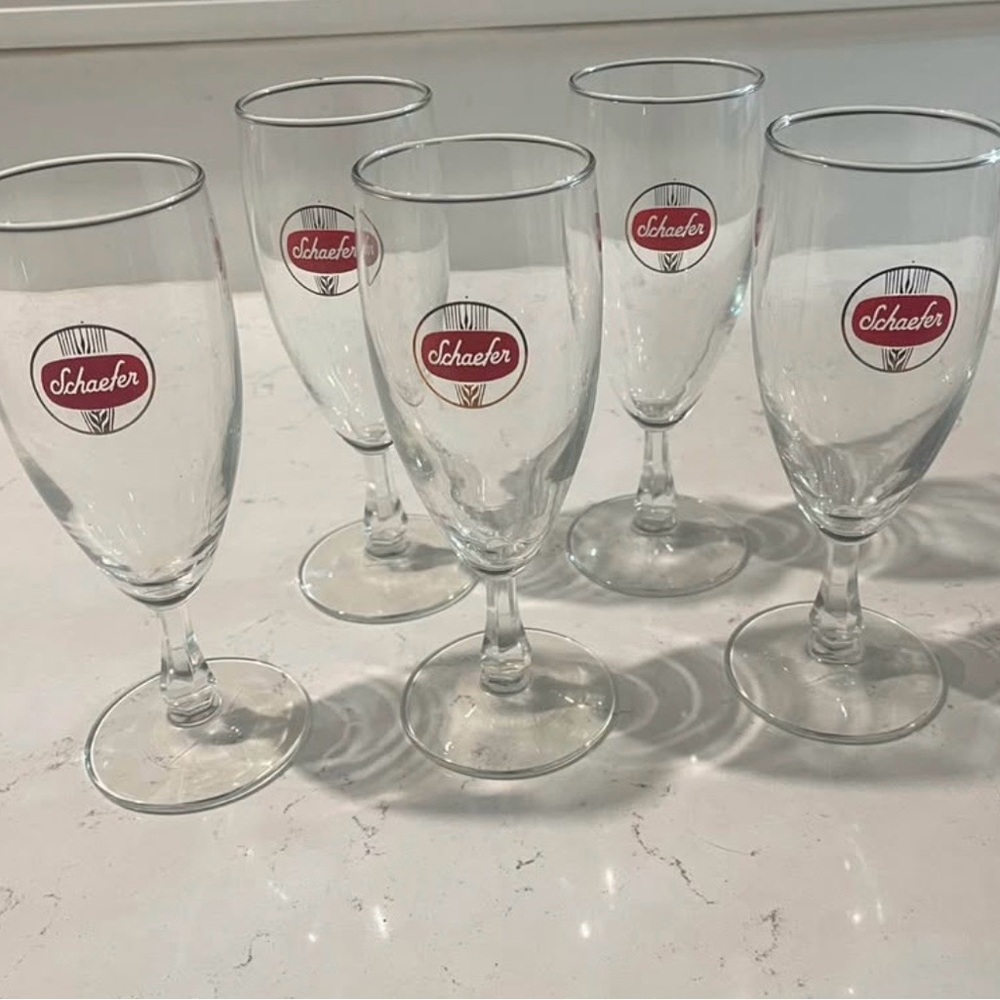 Vintage Schaefer Branded Clear Beer Goblets - Set of 5